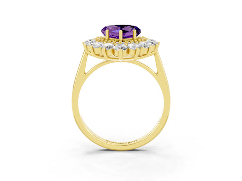 Yellow gold Heart Cut Halo Cluster Diamond Ring with Pave Band and Four-Prong Setting_3