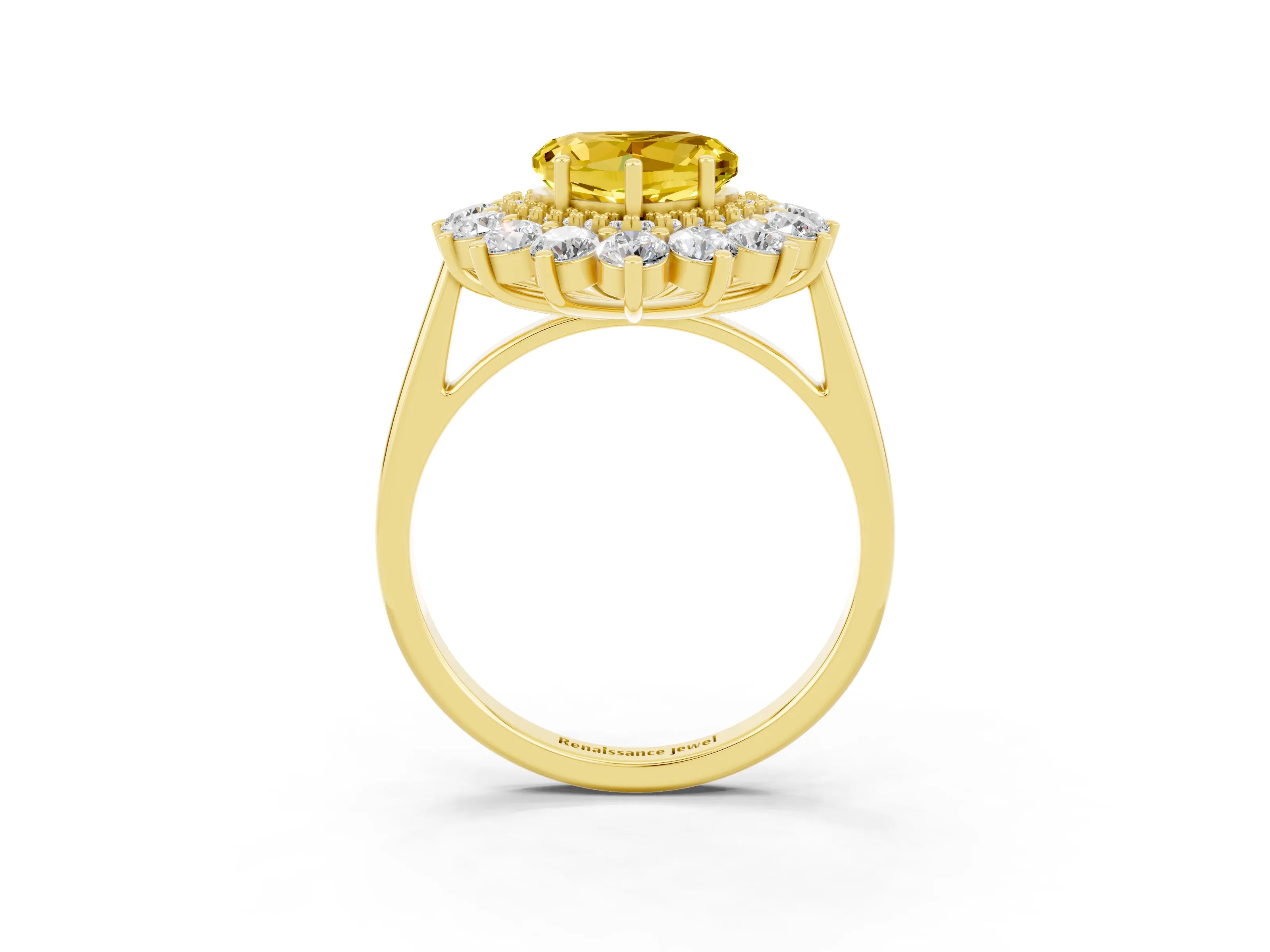 Yellow gold Heart Cut Halo Cluster Diamond Ring with Pave Band and Four-Prong Setting_3