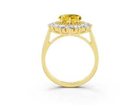 Yellow gold Heart Cut Halo Cluster Diamond Ring with Pave Band and Four-Prong Setting_3
