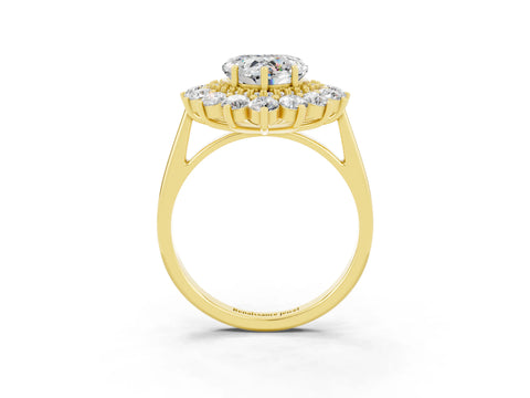 Yellow gold Heart Cut Halo Cluster Diamond Ring with Pave Band and Four-Prong Setting_3