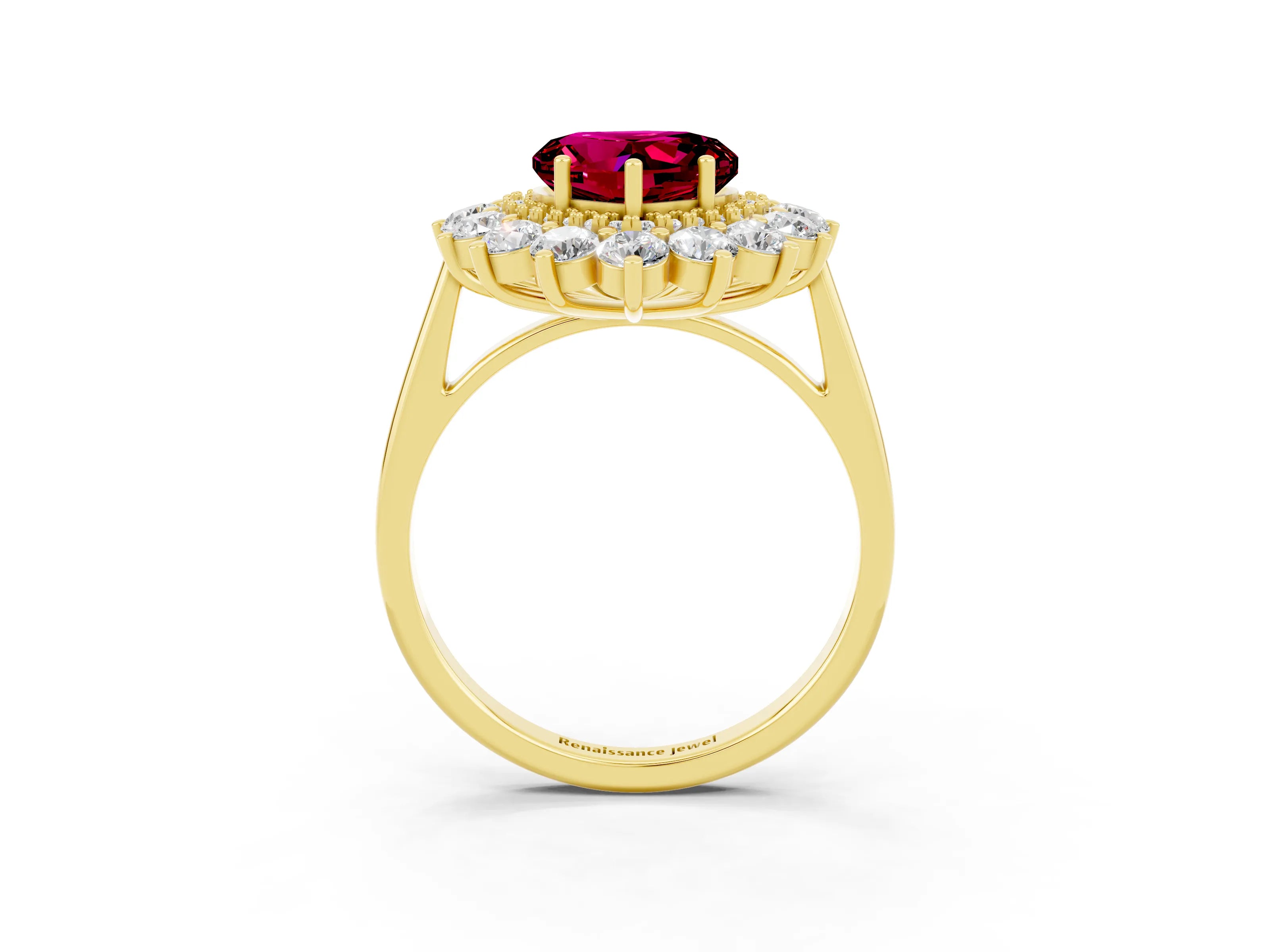 Yellow gold Heart Cut Halo Cluster Diamond Ring with Pave Band and Four-Prong Setting_3
