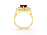 Yellow gold Heart Cut Halo Cluster Diamond Ring with Pave Band and Four-Prong Setting_3