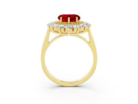 Yellow gold Heart Cut Halo Cluster Diamond Ring with Pave Band and Four-Prong Setting_3