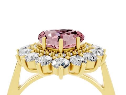 Yellow gold Heart Cut Halo Cluster Diamond Ring with Pave Band and Four-Prong Setting_4