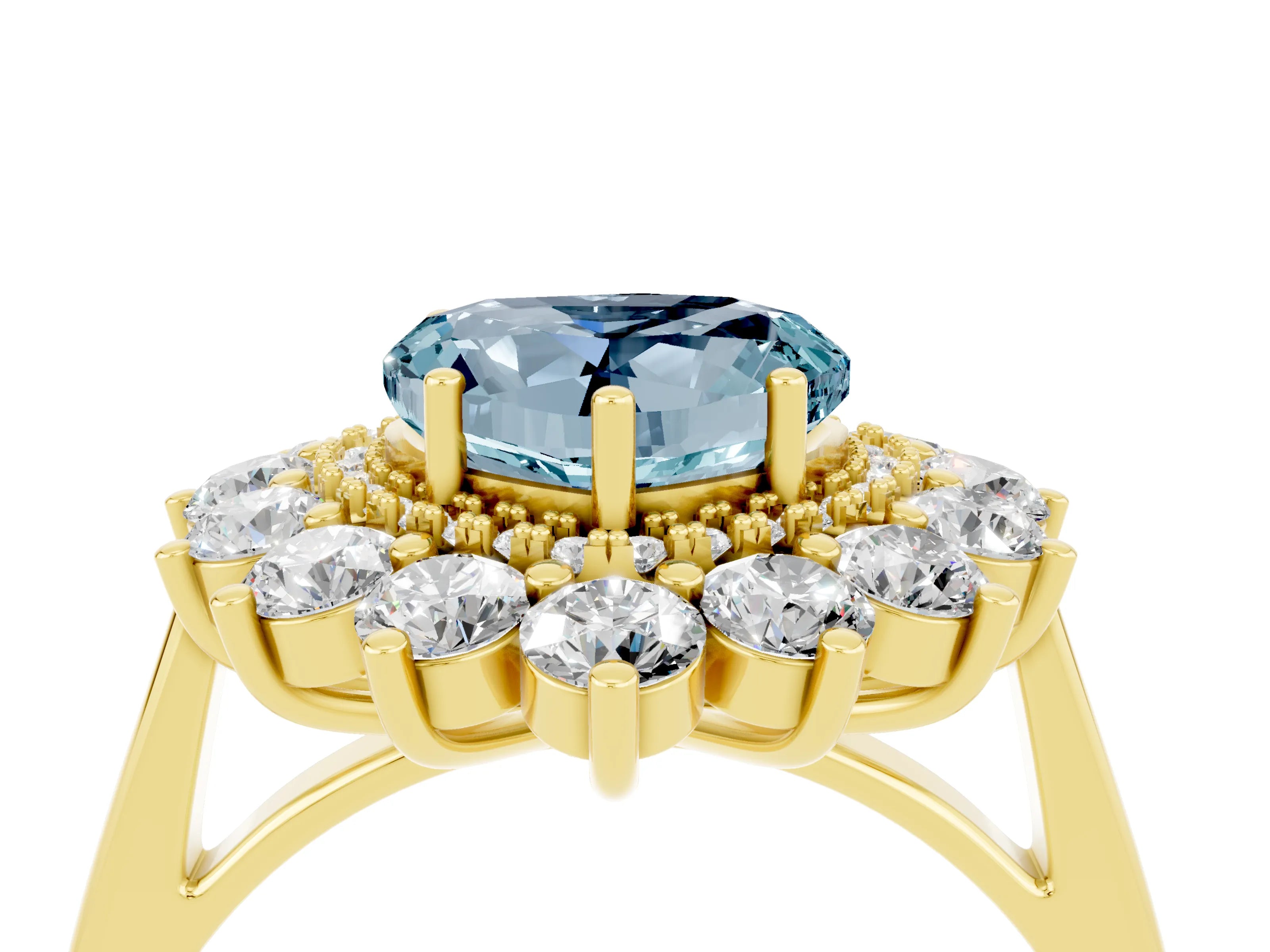 Yellow gold Heart Cut Halo Cluster Diamond Ring with Pave Band and Four-Prong Setting_4