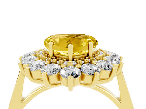 Yellow gold Heart Cut Halo Cluster Diamond Ring with Pave Band and Four-Prong Setting_4