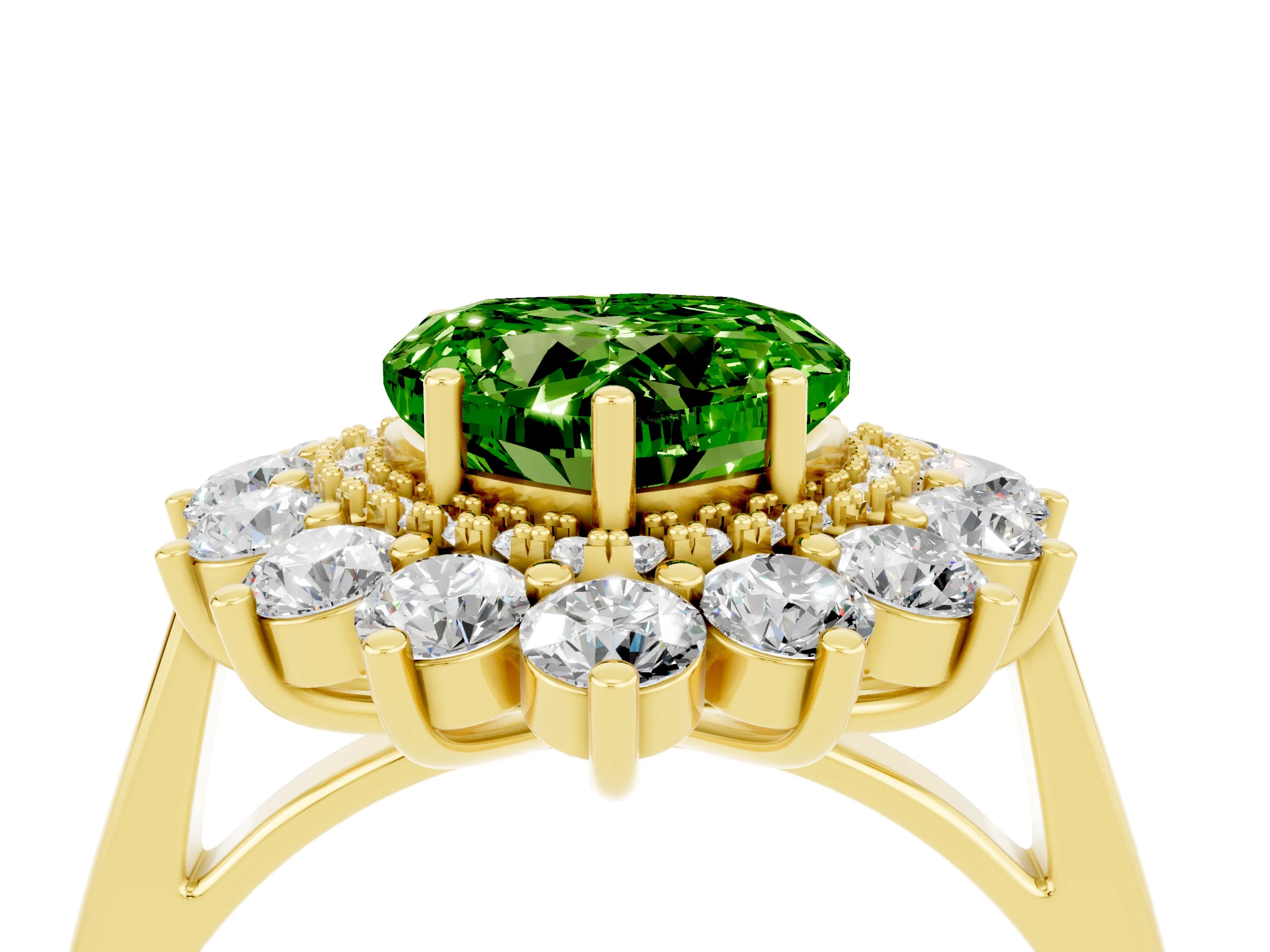 Yellow gold Heart Cut Halo Cluster Diamond Ring with Pave Band and Four-Prong Setting_4