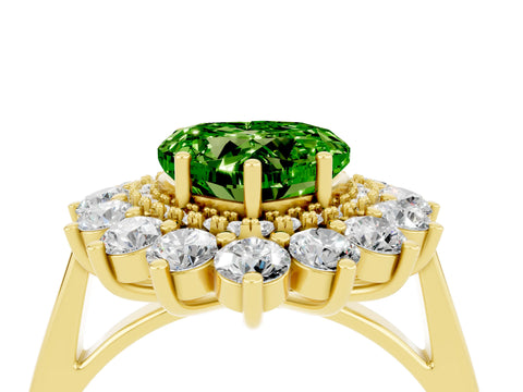 Yellow gold Heart Cut Halo Cluster Diamond Ring with Pave Band and Four-Prong Setting_4