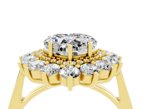 Yellow gold Heart Cut Halo Cluster Diamond Ring with Pave Band and Four-Prong Setting_4