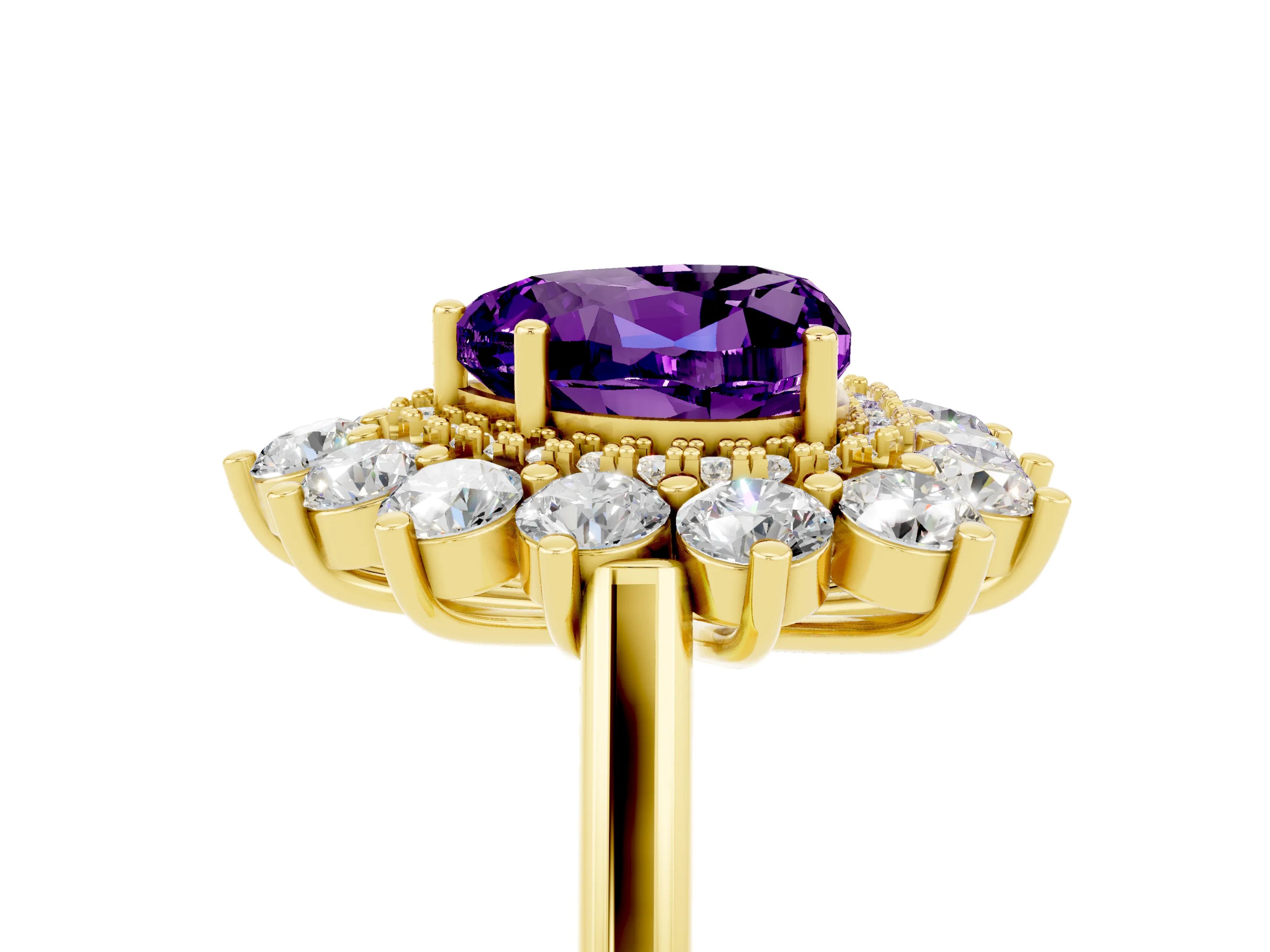 Yellow gold Heart Cut Halo Cluster Diamond Ring with Pave Band and Four-Prong Setting_5