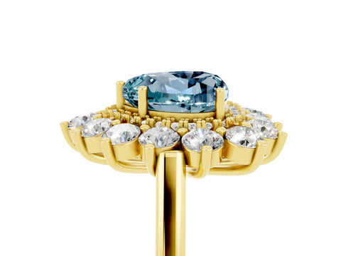 Yellow gold Heart Cut Halo Cluster Diamond Ring with Pave Band and Four-Prong Setting_5