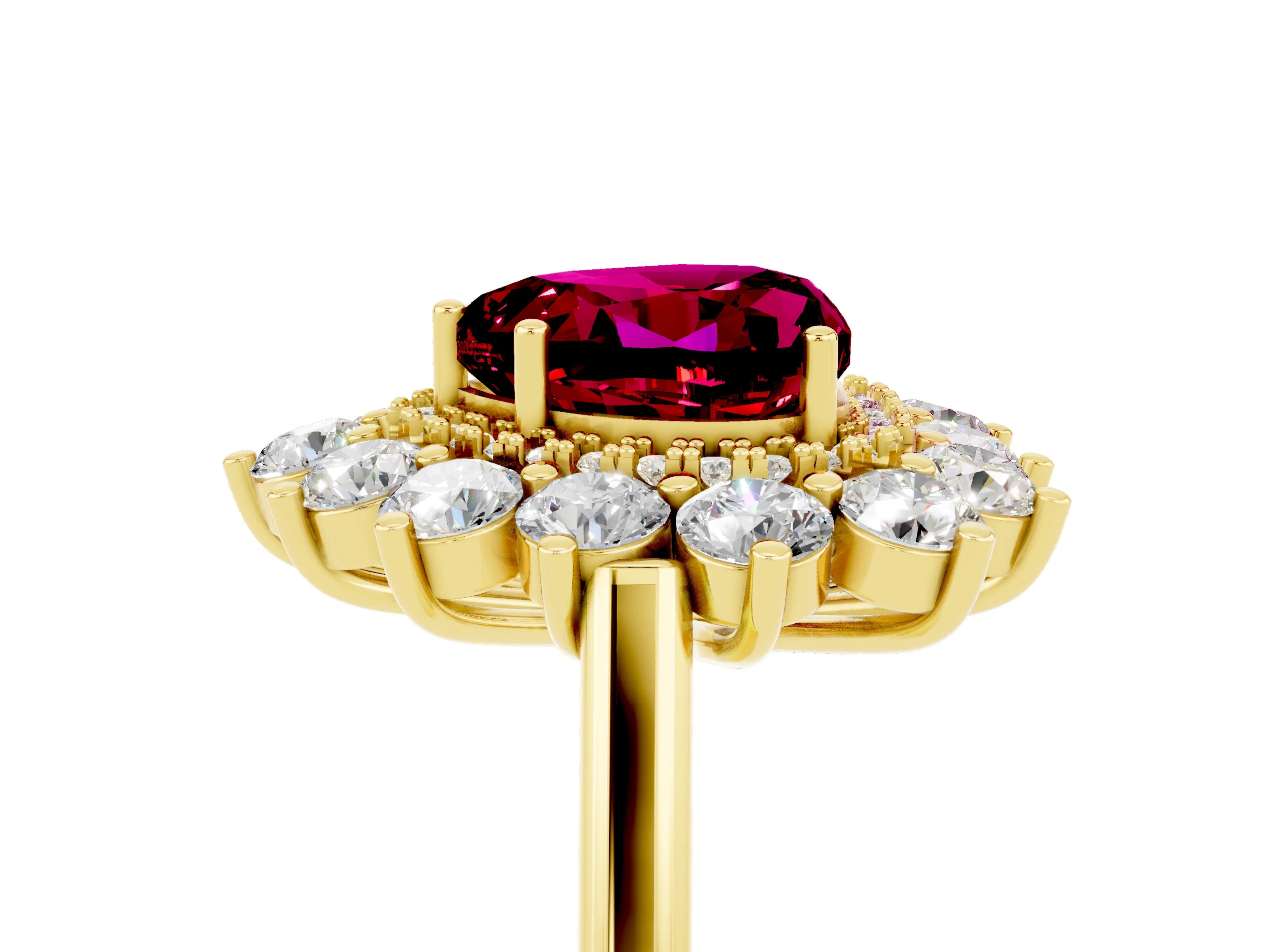 Yellow gold Heart Cut Halo Cluster Diamond Ring with Pave Band and Four-Prong Setting_5