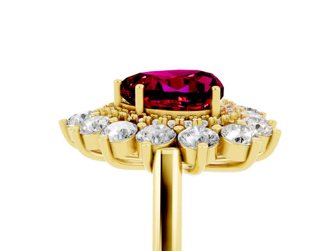 Yellow gold Heart Cut Halo Cluster Diamond Ring with Pave Band and Four-Prong Setting_5