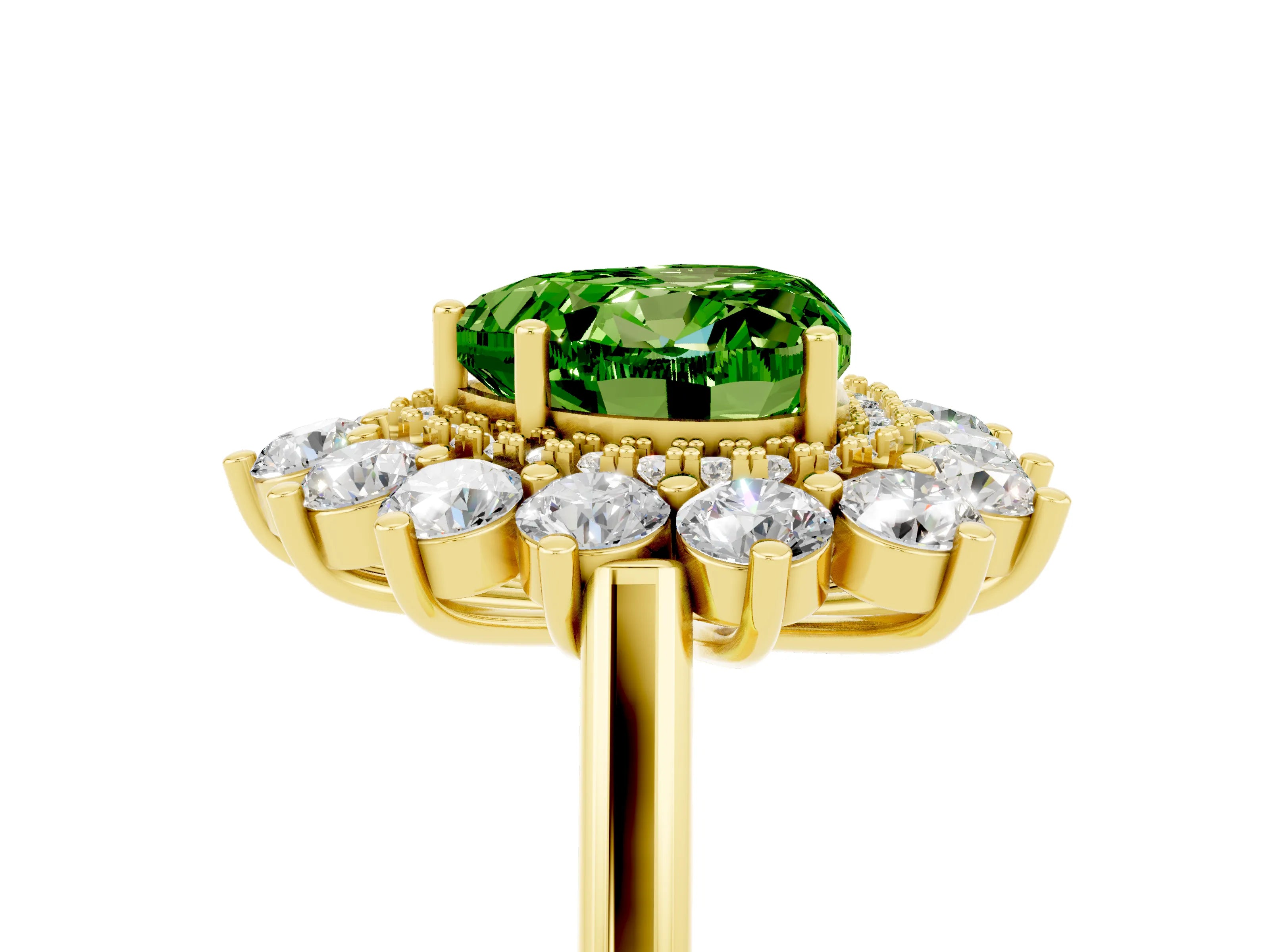 Yellow gold Heart Cut Halo Cluster Diamond Ring with Pave Band and Four-Prong Setting_5