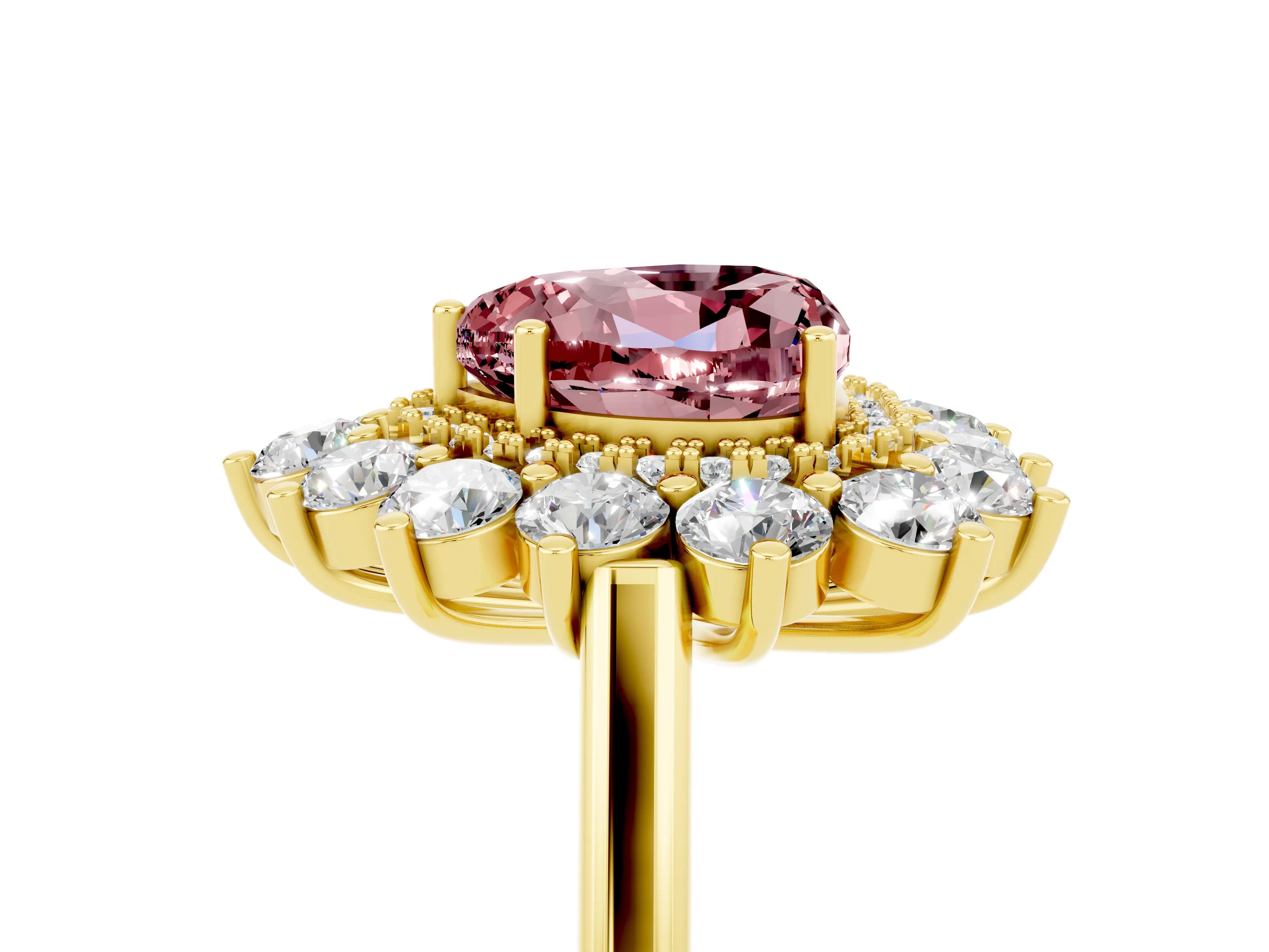 Yellow gold Heart Cut Halo Cluster Diamond Ring with Pave Band and Four-Prong Setting_5
