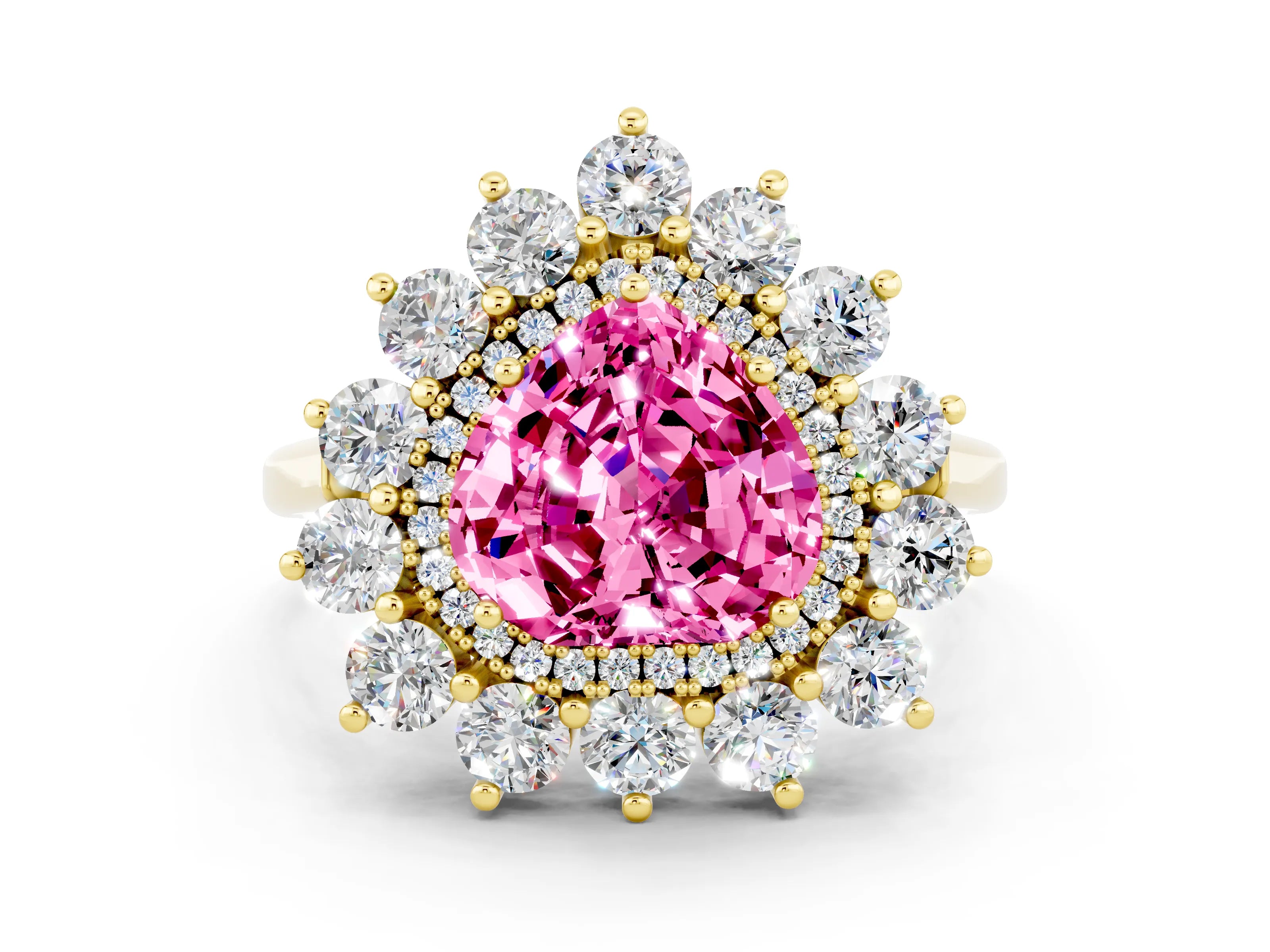 Yellow gold Heart Cut Halo Cluster Diamond Ring with Pave Band and Four-Prong Setting_6