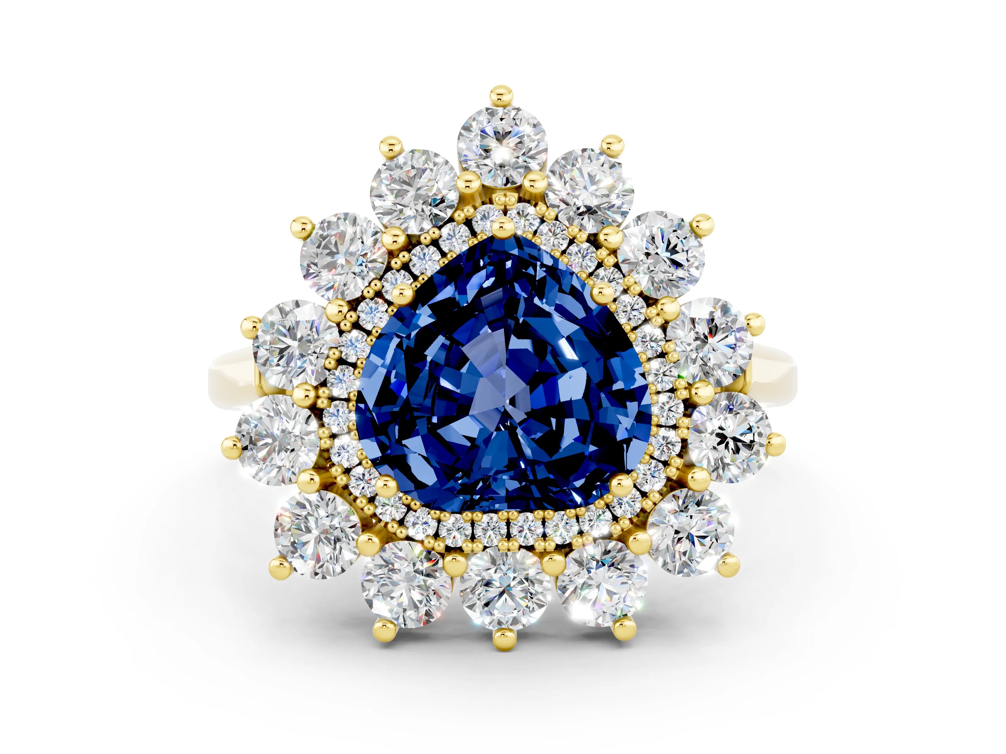 Yellow gold Heart Cut Halo Cluster Diamond Ring with Pave Band and Four-Prong Setting_6