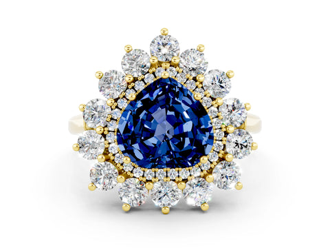 Yellow gold Heart Cut Halo Cluster Diamond Ring with Pave Band and Four-Prong Setting_6