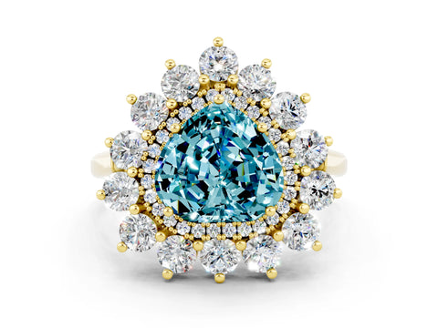 Yellow gold Heart Cut Halo Cluster Diamond Ring with Pave Band and Four-Prong Setting_6