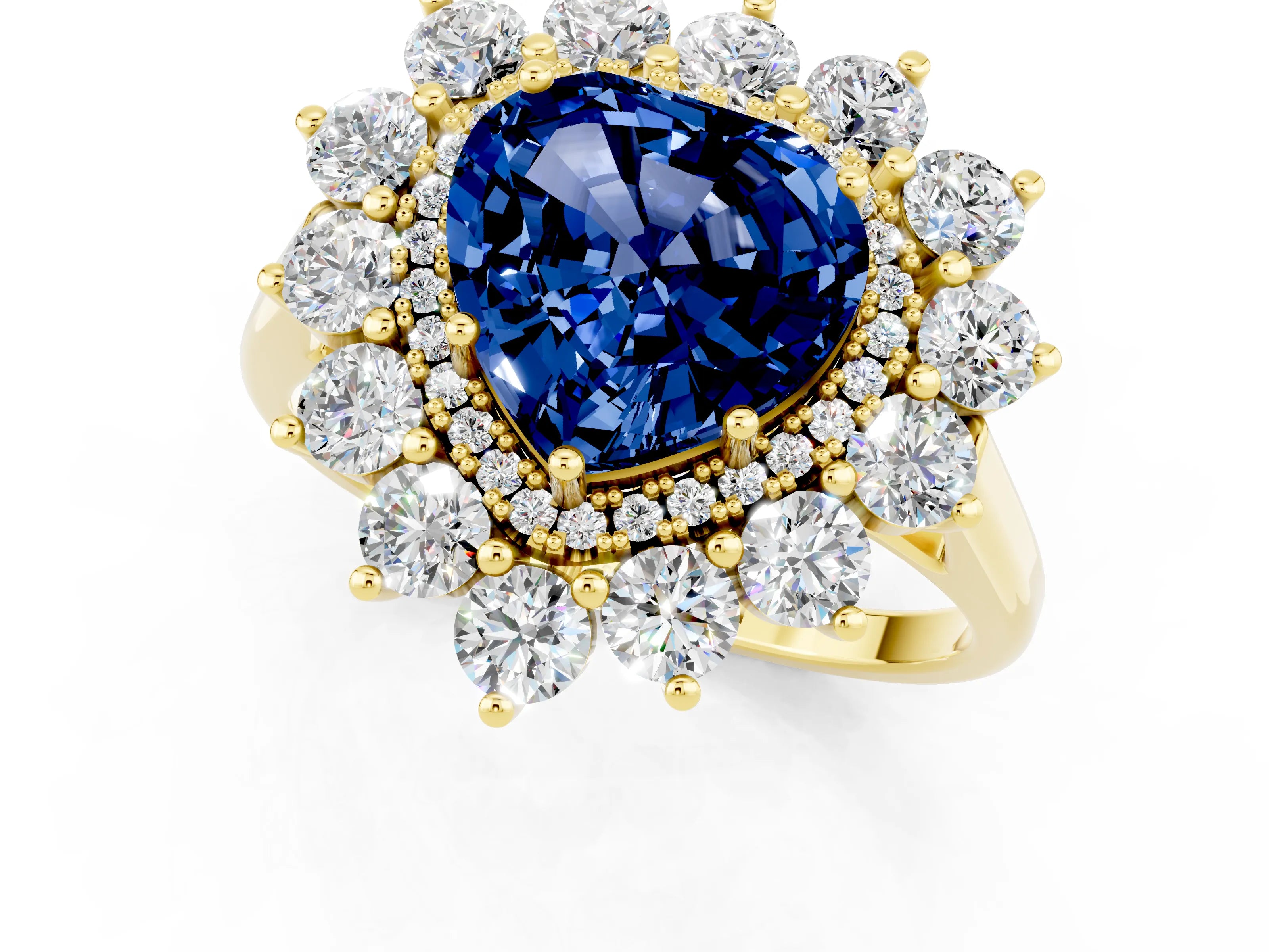 Yellow gold Heart Cut Halo Cluster Diamond Ring with Pave Band and Four-Prong Setting_7