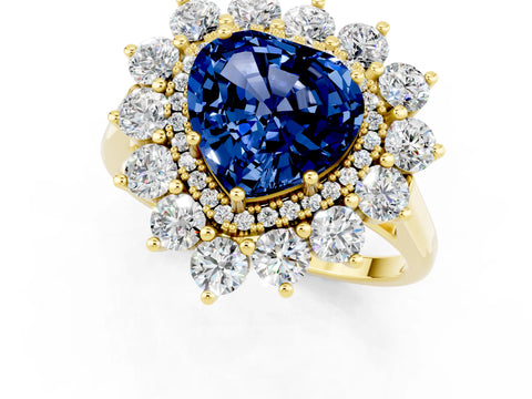 Yellow gold Heart Cut Halo Cluster Diamond Ring with Pave Band and Four-Prong Setting_7