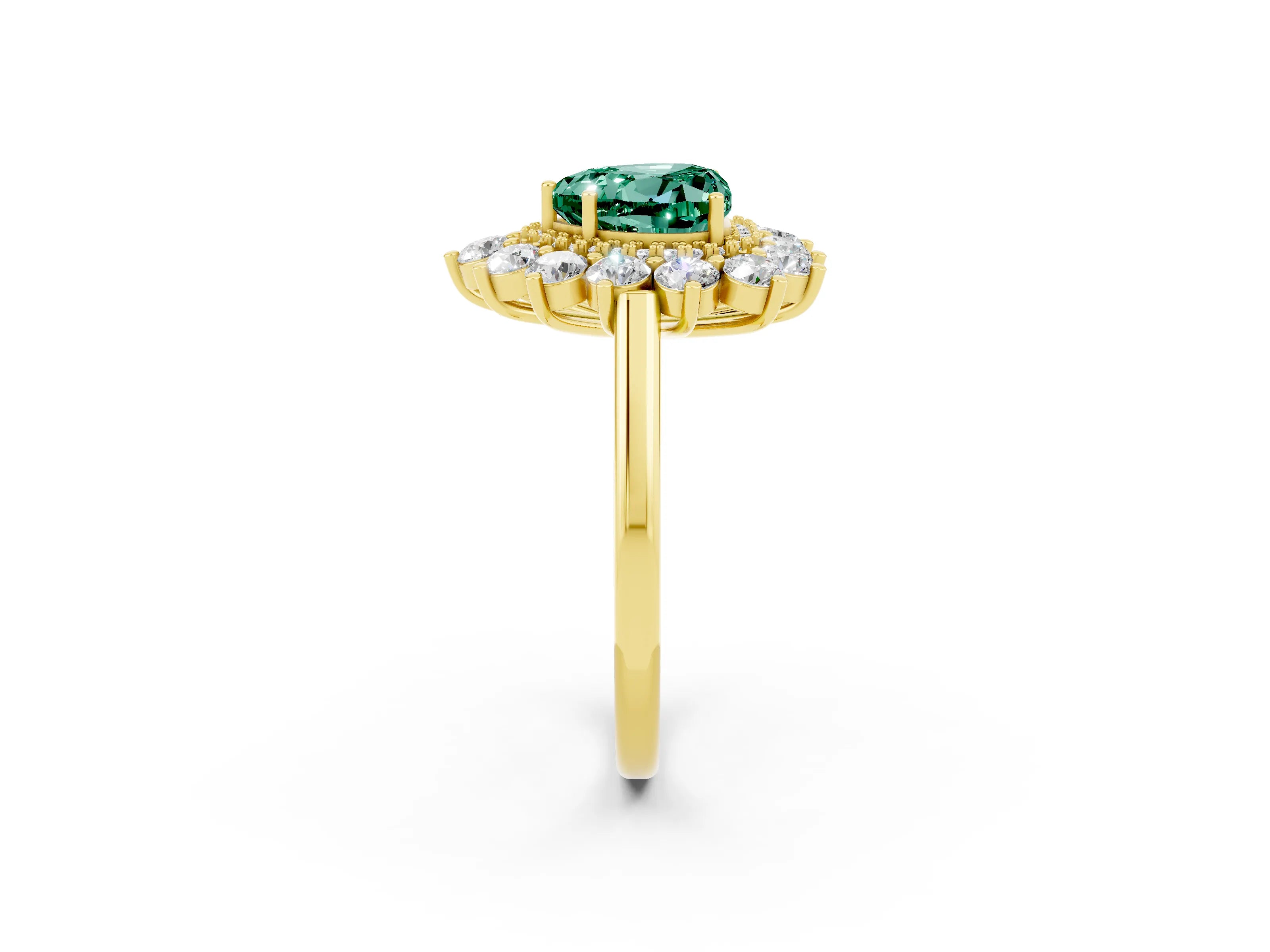 Yellow gold Heart Cut Halo Cluster Diamond Ring with Pave Band and Four-Prong Setting_8