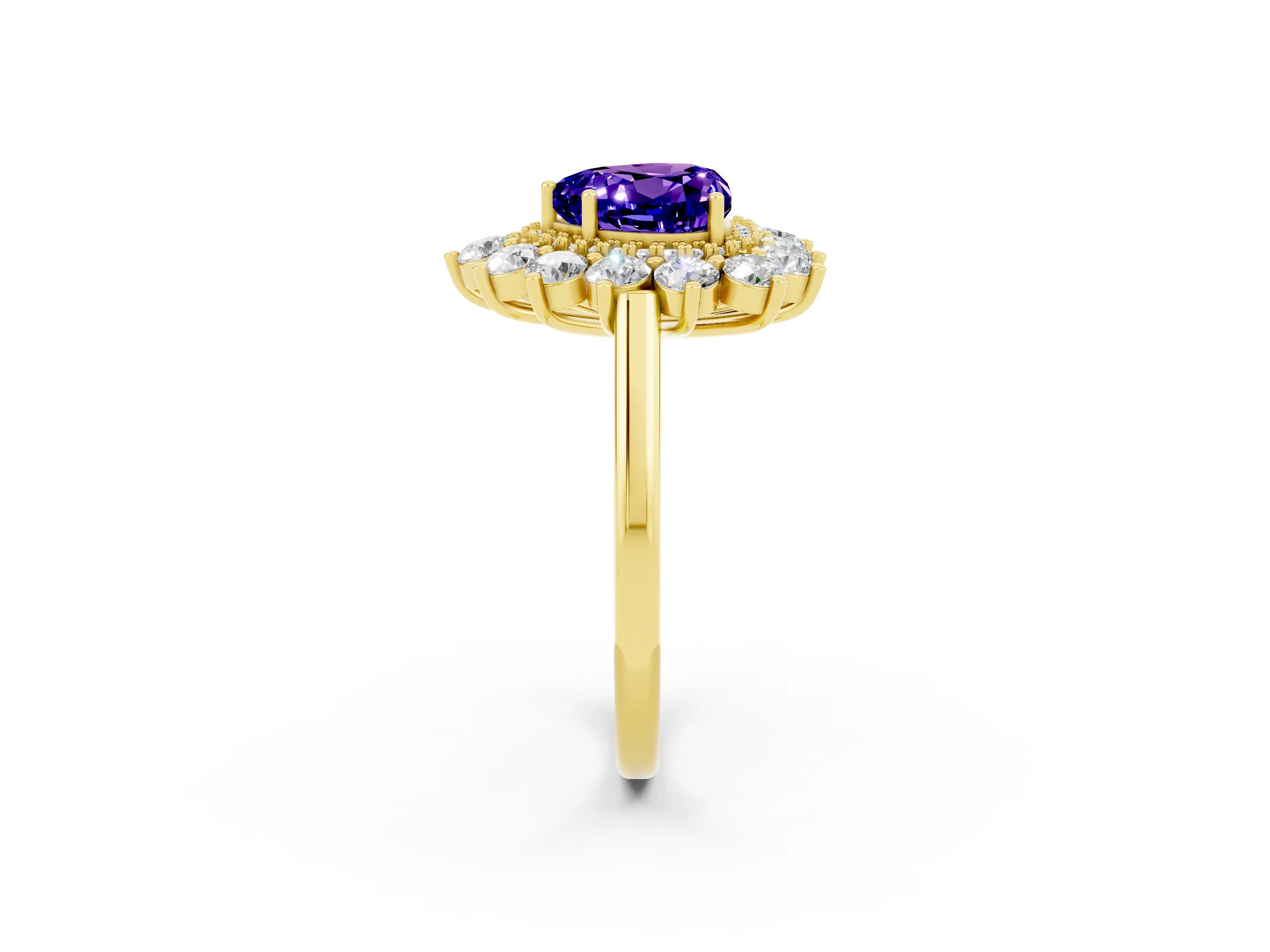 Yellow gold Heart Cut Halo Cluster Diamond Ring with Pave Band and Four-Prong Setting_8