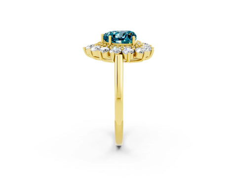 Yellow gold Heart Cut Halo Cluster Diamond Ring with Pave Band and Four-Prong Setting_8