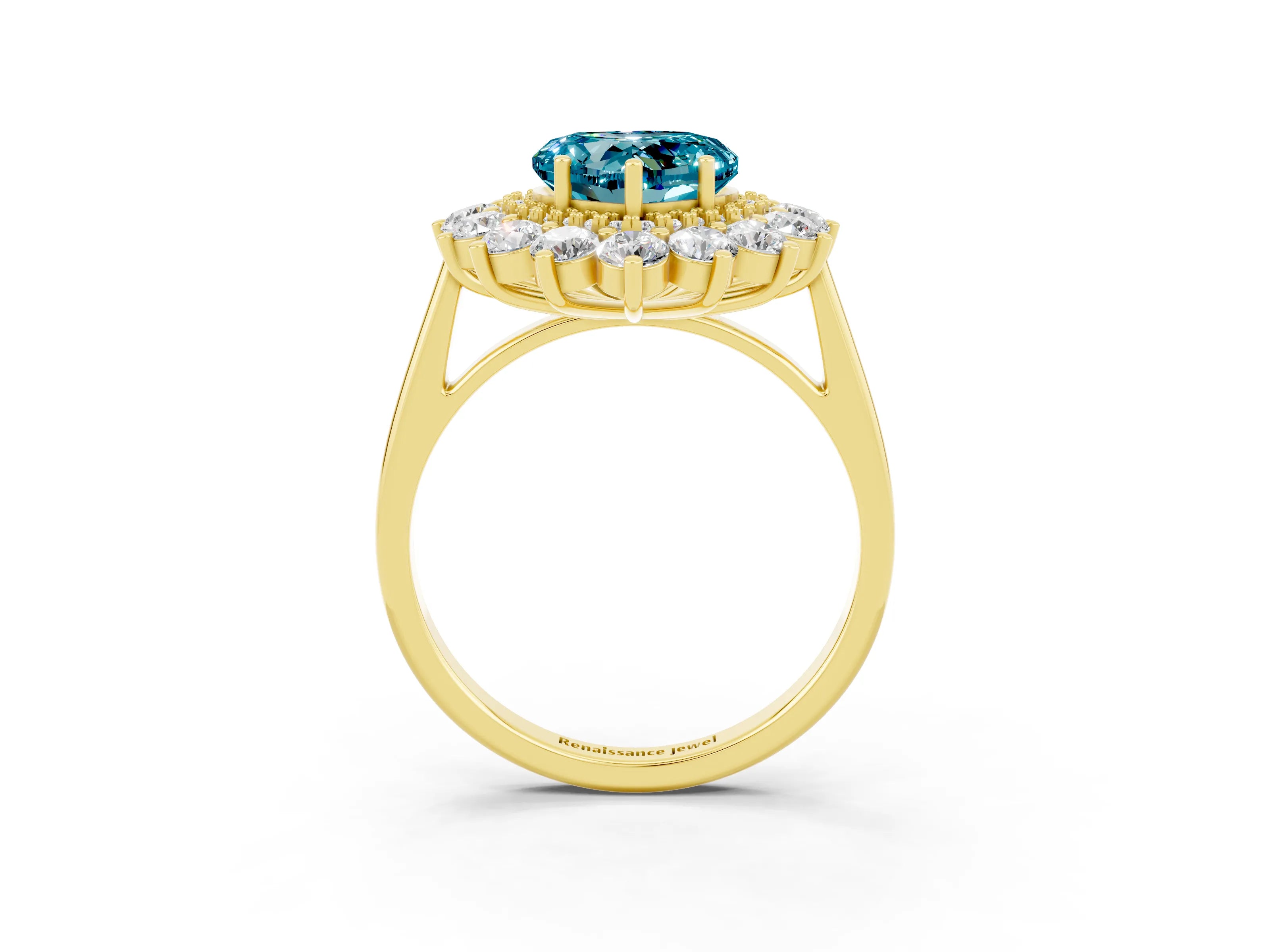 Yellow gold Heart Cut Halo Cluster Diamond Ring with Pave Band and Four-Prong Setting_9