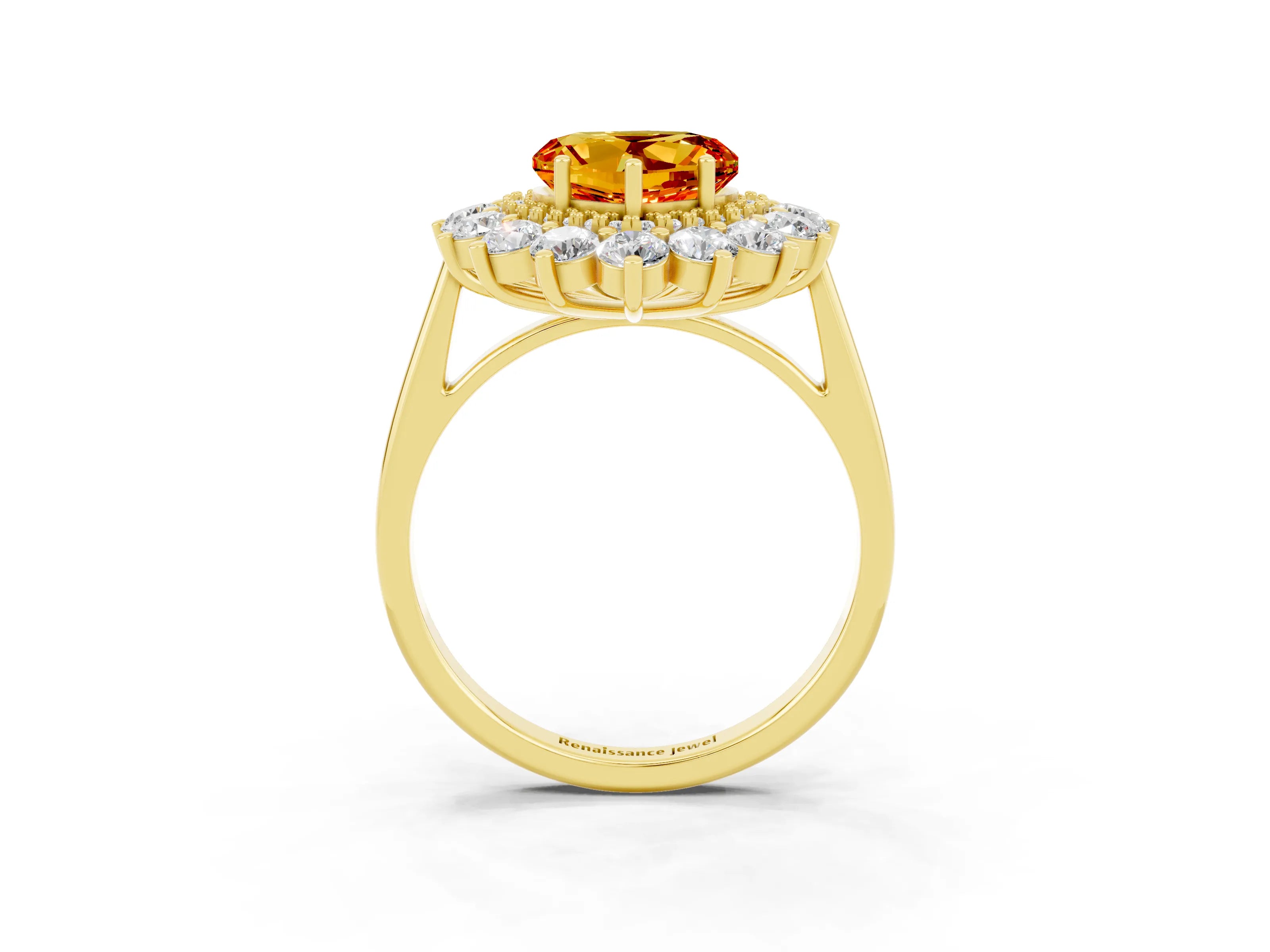 Yellow gold Heart Cut Halo Cluster Diamond Ring with Pave Band and Four-Prong Setting_9