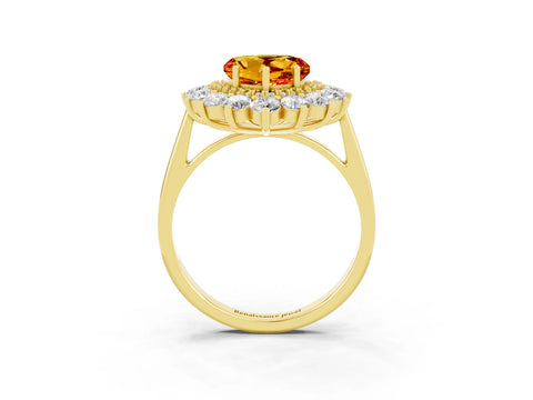 Yellow gold Heart Cut Halo Cluster Diamond Ring with Pave Band and Four-Prong Setting_9