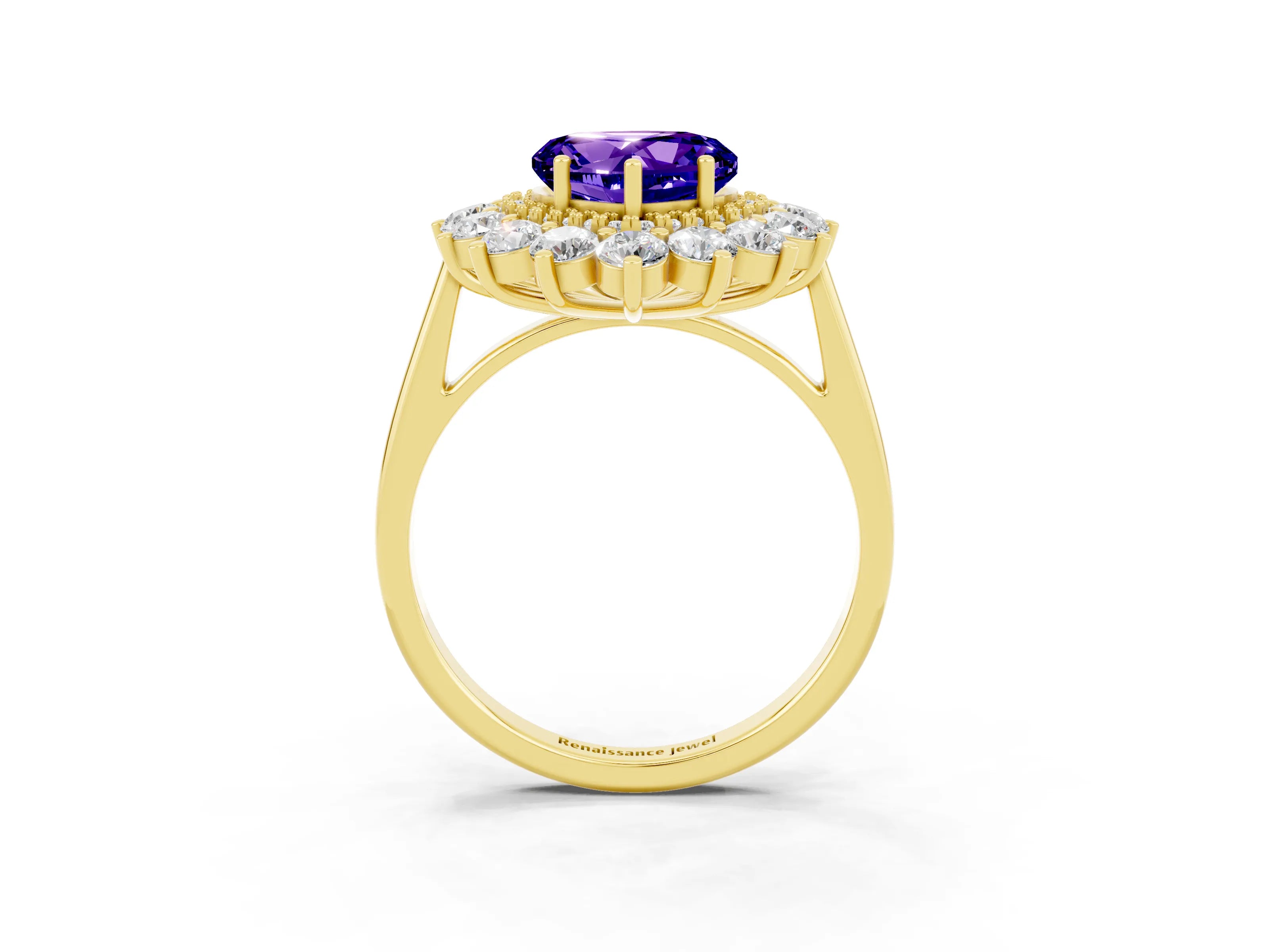 Yellow gold Heart Cut Halo Cluster Diamond Ring with Pave Band and Four-Prong Setting_9