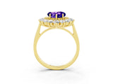 Yellow gold Heart Cut Halo Cluster Diamond Ring with Pave Band and Four-Prong Setting_9