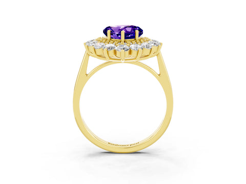 Yellow gold Heart Cut Halo Cluster Diamond Ring with Pave Band and Four-Prong Setting_9