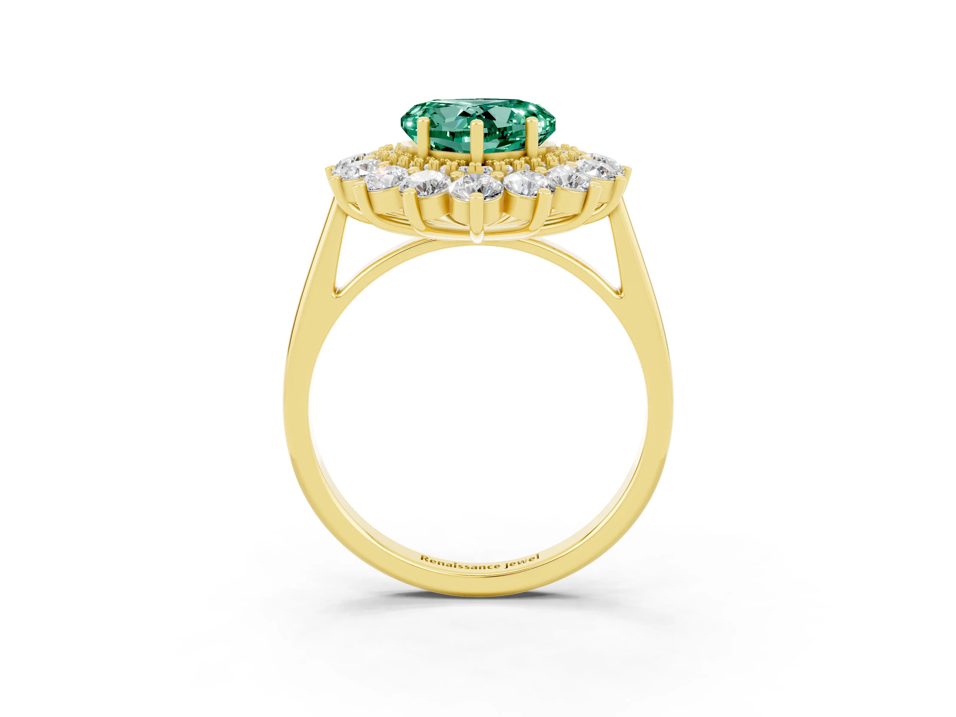 Yellow gold Heart Cut Halo Cluster Diamond Ring with Pave Band and Four-Prong Setting_9