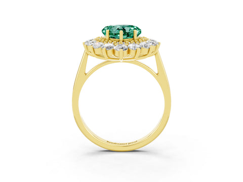 Yellow gold Heart Cut Halo Cluster Diamond Ring with Pave Band and Four-Prong Setting_9
