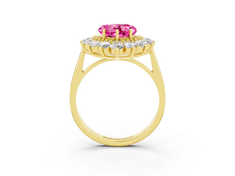 Yellow gold Heart Cut Halo Cluster Diamond Ring with Pave Band and Four-Prong Setting_9