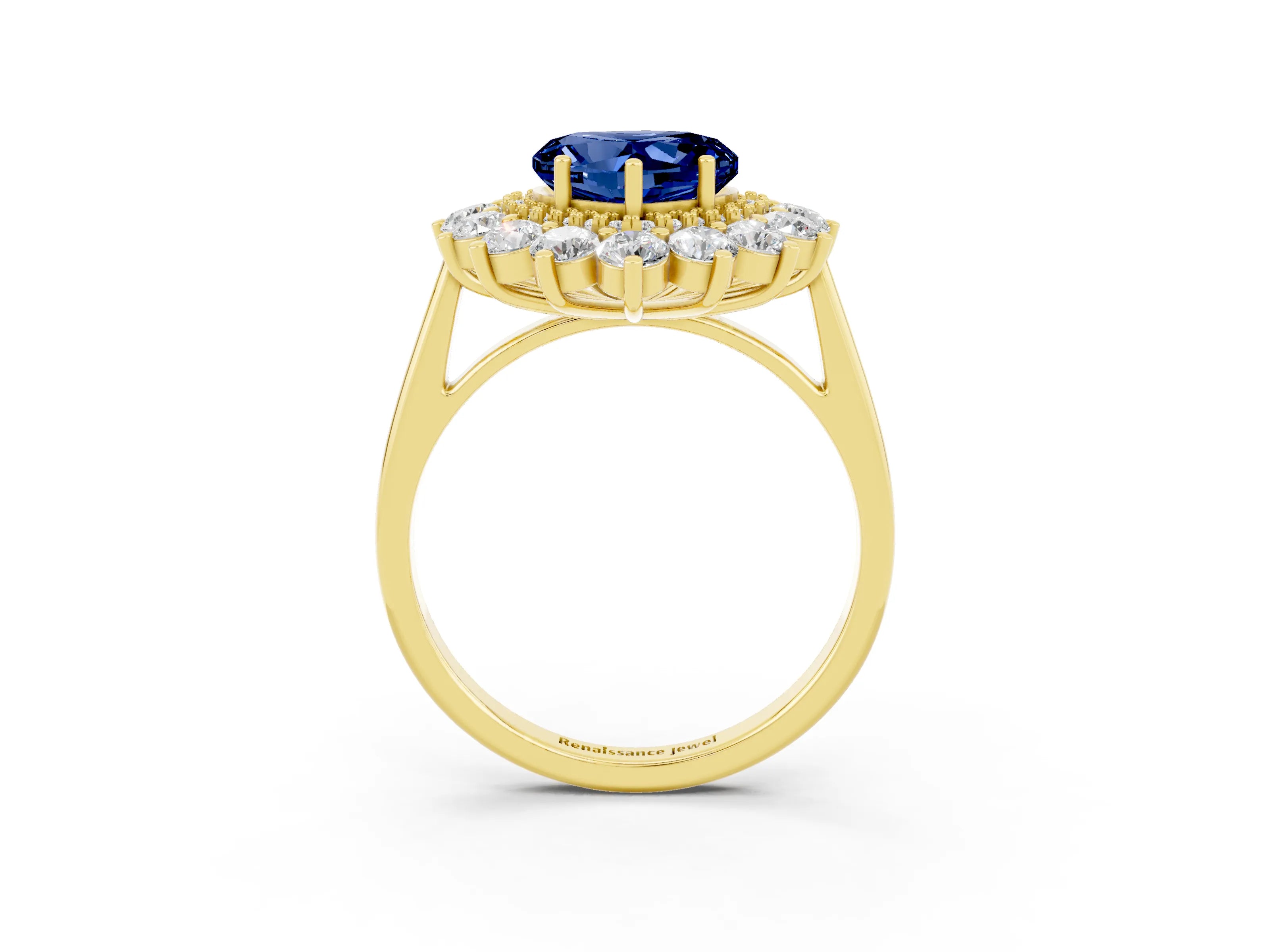 Yellow gold Heart Cut Halo Cluster Diamond Ring with Pave Band and Four-Prong Setting_9
