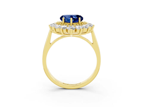 Yellow gold Heart Cut Halo Cluster Diamond Ring with Pave Band and Four-Prong Setting_9