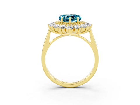 Yellow gold Heart Cut Halo Cluster Diamond Ring with Pave Band and Four-Prong Setting_9