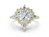Yellow gold Heart Cut Halo Diamond Cluster Ring with Marquise and Round Stones on a White Gold Band with Prong Setting_21