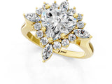 Yellow gold Heart Cut Halo Diamond Cluster Ring with Marquise and Round Stones on a White Gold Band with Prong Setting_22