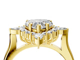 Yellow gold Heart Cut Halo Diamond Cluster Ring with Marquise and Round Stones on a White Gold Band with Prong Setting_25