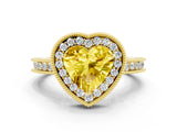 Yellow gold Heart Cut Halo Diamond Engagement Ring with Milgrain Pave Band and Four-Prong Setting