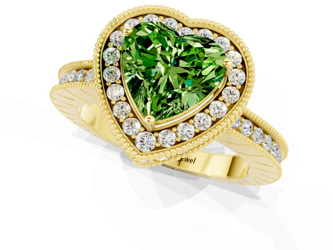 Yellow gold Heart Cut Halo Diamond Engagement Ring with Milgrain Pave Band and Four-Prong Setting_1