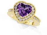 Yellow gold Heart Cut Halo Diamond Engagement Ring with Milgrain Pave Band and Four-Prong Setting_1