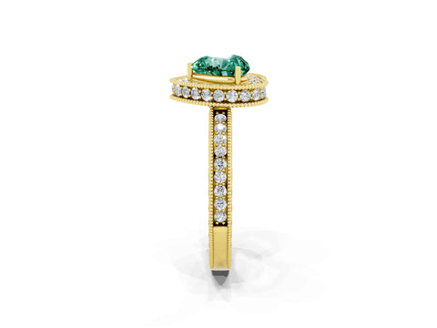 Yellow gold Heart Cut Halo Diamond Engagement Ring with Milgrain Pave Band and Four-Prong Setting_2