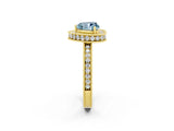Yellow gold Heart Cut Halo Diamond Engagement Ring with Milgrain Pave Band and Four-Prong Setting_2