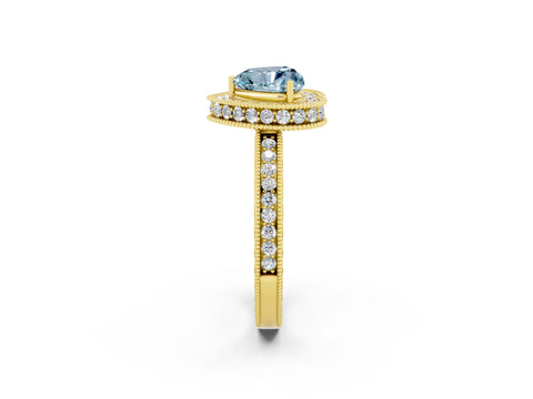 Yellow gold Heart Cut Halo Diamond Engagement Ring with Milgrain Pave Band and Four-Prong Setting_2