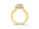 Yellow gold Heart Cut Halo Diamond Engagement Ring with Milgrain Pave Band and Four-Prong Setting_3